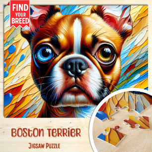 Boston Terrier Hundportrait Acryl-Kunst Druck Hund Puzzle