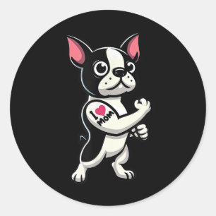 Boston Terrier I Liebe Mama Funny Dog Tattoo Runder Aufkleber