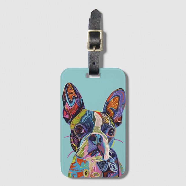 Boston Terrier Illustration Gepäcktag Gepäckanhänger (Vorderseite Vertikal)