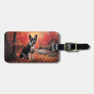 Boston Terrier im Herbst Leaves Fall Inspiriert Gepäckanhänger