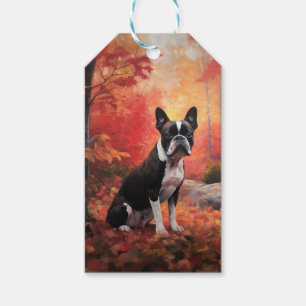 Boston Terrier im Herbst Leaves Fall Inspiriert Geschenkanhänger
