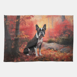 Boston Terrier im Herbst Leaves Fall Inspiriert Geschirrtuch