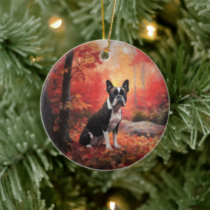 Boston Terrier im Herbst Leaves Fall Inspiriert Keramik Ornament