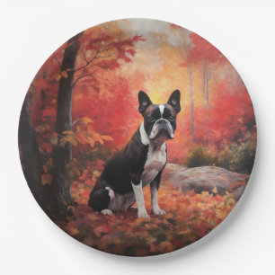 Boston Terrier im Herbst Leaves Fall Inspiriert Pappteller