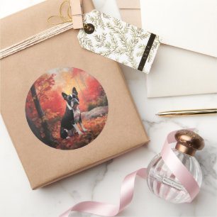 Boston Terrier im Herbst Leaves Fall Inspiriert Runder Aufkleber