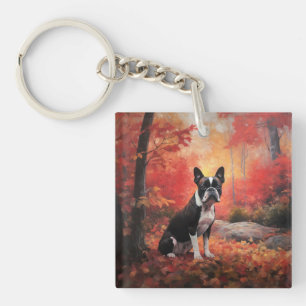 Boston Terrier im Herbst Leaves Fall Inspiriert Schlüsselanhänger