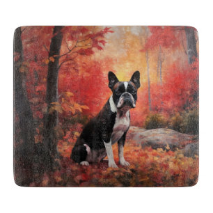 Boston Terrier im Herbst Leaves Fall Inspiriert Schneidebrett