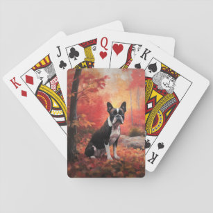 Boston Terrier im Herbst Leaves Fall Inspiriert Spielkarten