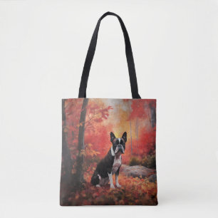 Boston Terrier im Herbstlaub Fall Inspiriert