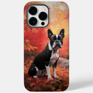 Boston Terrier im Herbstlaubfall inspiriert Case-Mate iPhone 14 Pro Max Hülle