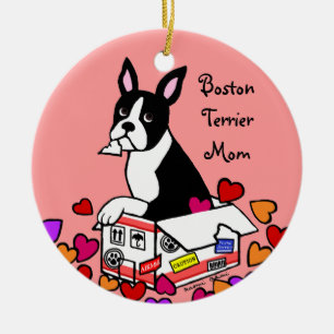Boston-Terrier im Kasten-Cartoon Keramik Ornament
