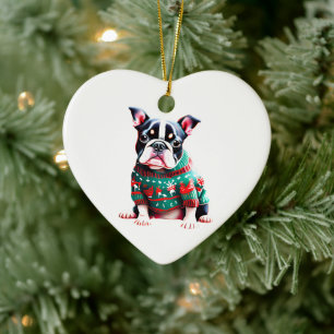 Boston Terrier im Weihnachtssüßer Keramik Ornament