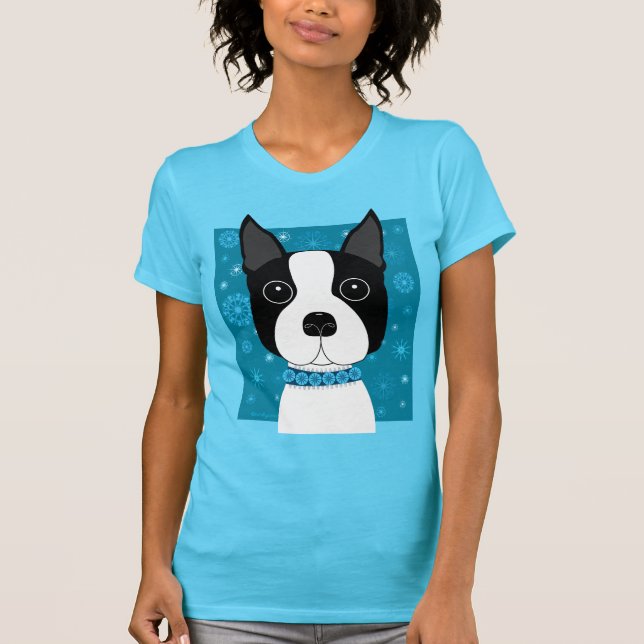 Boston Terrier im Winter T-Shirt (Vorderseite)