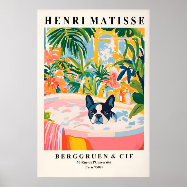 Boston Terrier in Bathtub Art Print Matisse Style Poster (Vorne)