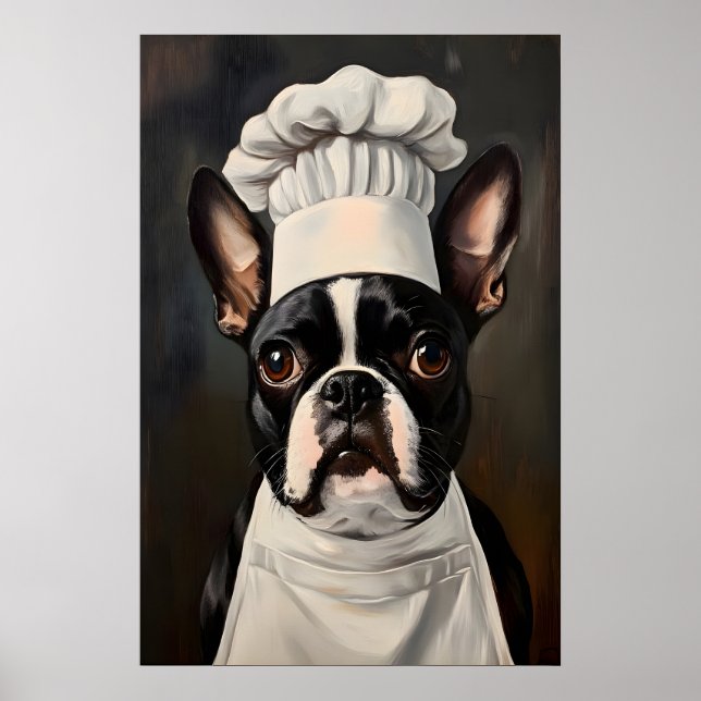 Boston Terrier In Chefs Hat Poster, Pet Art Poster (Vorne)