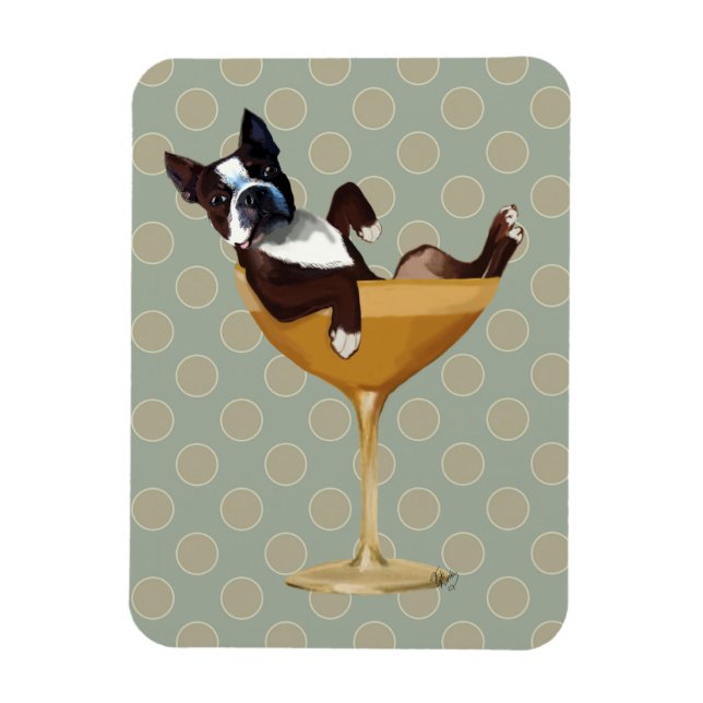 Boston Terrier in Cocktail Glass Magnet (Vertikal)