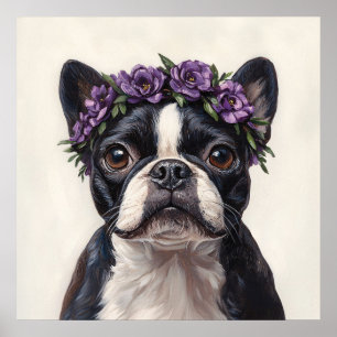 Boston Terrier in einer Lila Blume Poster