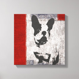 Boston Terrier in Schwarz und Weiß mit roter Grenz Leinwanddruck
