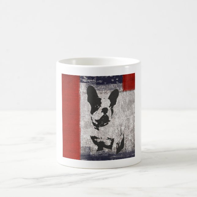Boston Terrier in Schwarz und Weiß mit roter Grenz Tasse (Mittel)