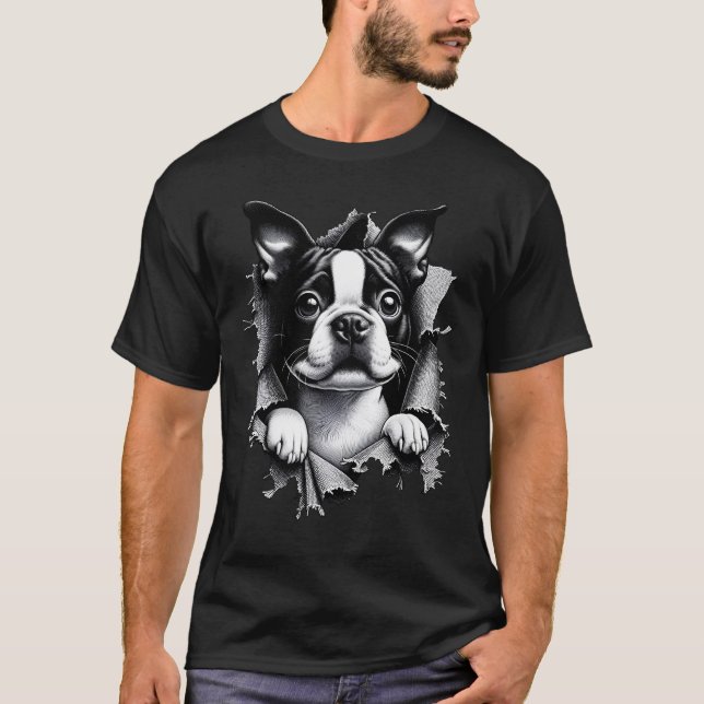 Boston Terrier kämpft durch T-Shirt (Vorderseite)