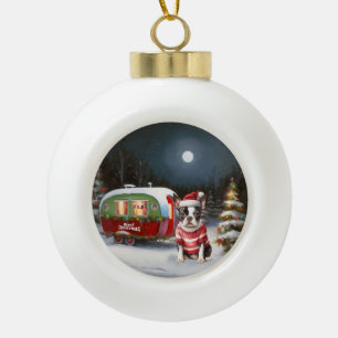 Boston Terrier Karawane Weihnachtsabenteuer Keramik Kugel-Ornament