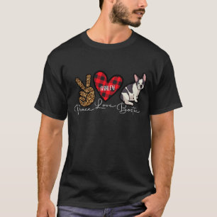 Boston Terrier Kariert Frieden Liebe Süßer Hund T-Shirt