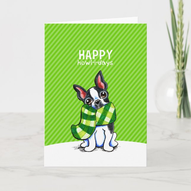 Boston Terrier Kariert Scarf Weihnachten (Vorderseite)