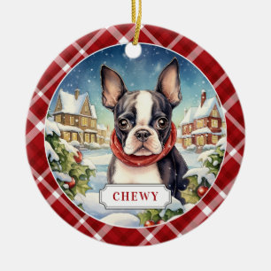 Boston Terrier Keramik Circle Ornament
