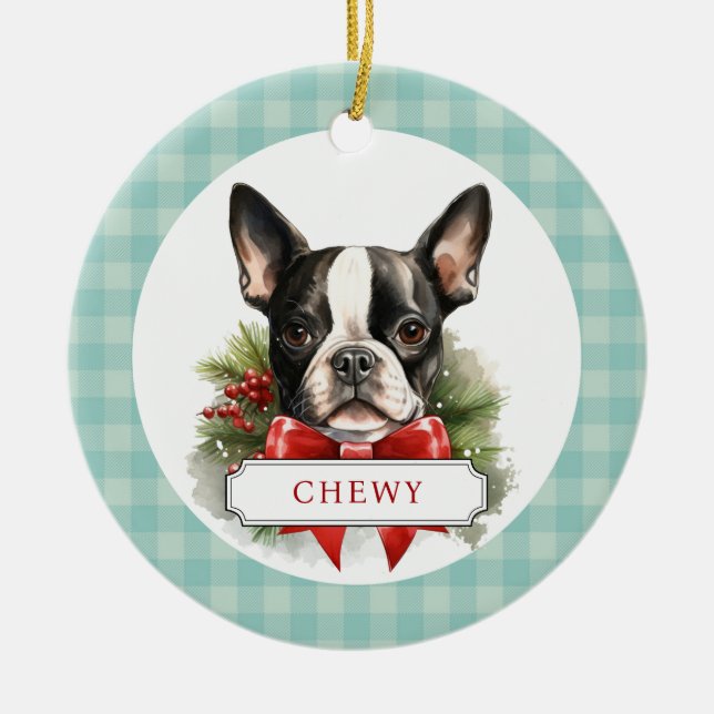 Boston Terrier Keramik Circle Ornament (Vorne)
