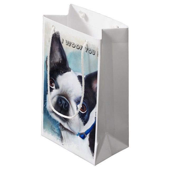 BOSTON TERRIER KLEINE GESCHENKTÜTE (Vorderseite Schrägansicht)