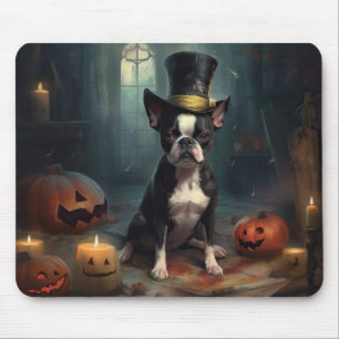 Boston Terrier Kürbisse Halloween Gruselig Mousepad