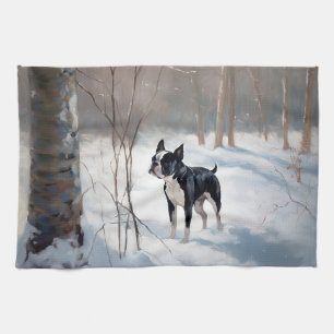 Boston Terrier Lass es schneien Weihnachten Geschirrtuch