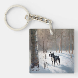 Boston Terrier Lass es schneien Weihnachten Schlüsselanhänger