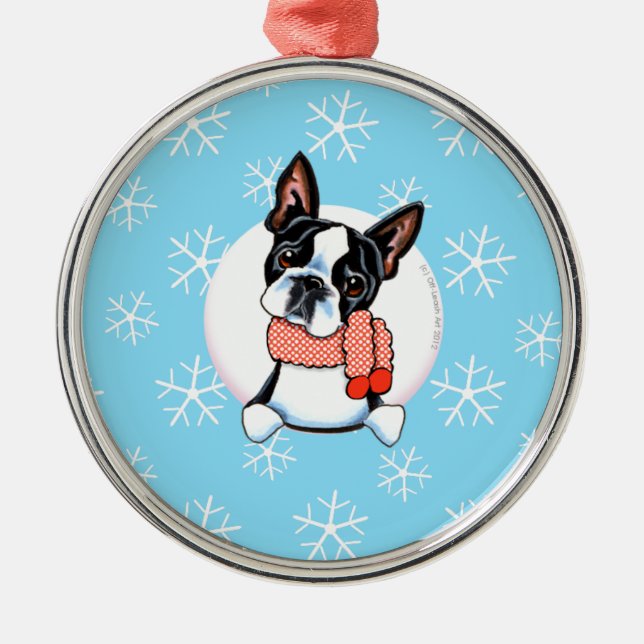 Boston Terrier Let it Snow Silbernes Ornament (Vorne)