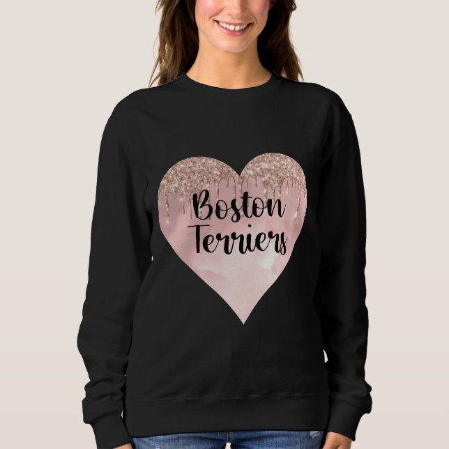 Boston Terrier Liebe mit Glitzer Sweatshirt (Vorderseite)