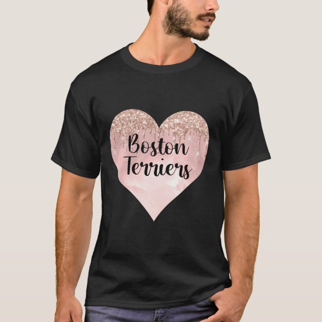 Boston Terrier Liebe mit Glitzer T-Shirt (Vorderseite)