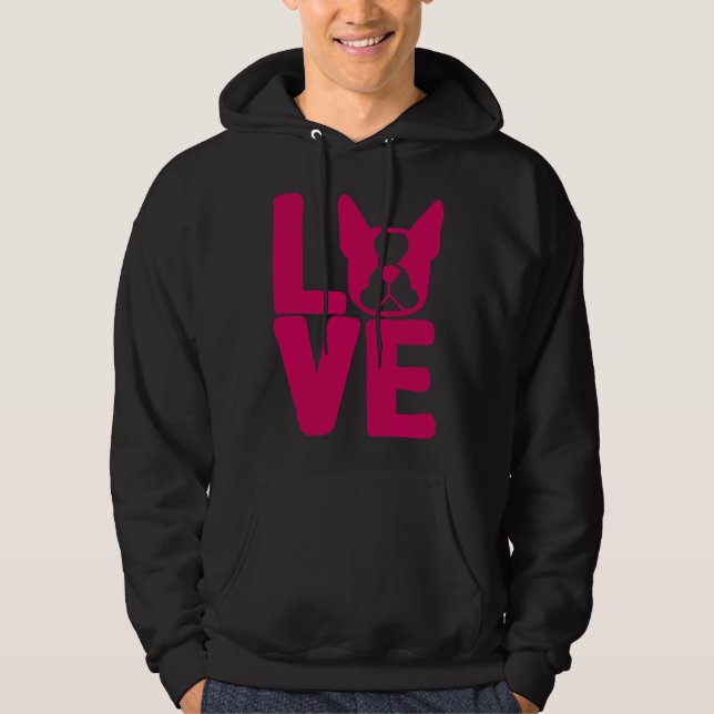 Boston Terrier Liebe Square in Rosa Entspannte Lag Hoodie (Vorderseite)