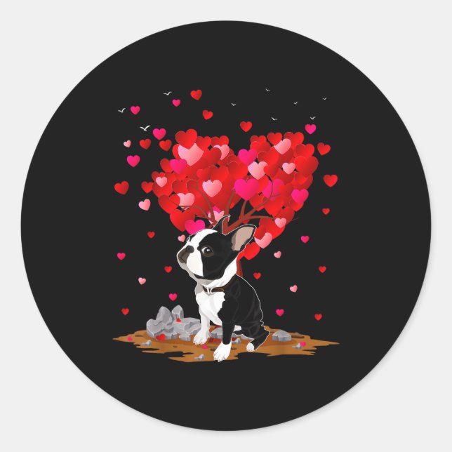 Boston Terrier Lover Heart Shape Boston Terrier Va Runder Aufkleber (Vorderseite)