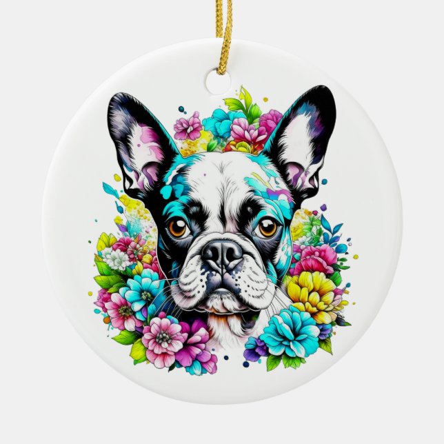 Boston Terrier Mama Paw Print Keramik Ornament (Vorne)