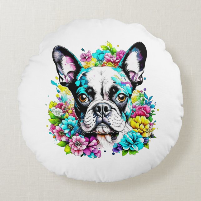 Boston Terrier Mama Pawprint Rundes Kissen (Vorderseite)