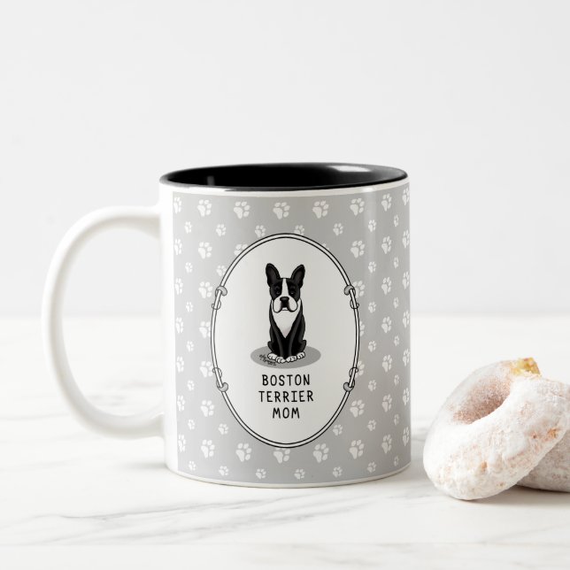 Boston Terrier Mama (schwarz) - Niedlicher Hund Zweifarbige Tasse (Mit Donut)