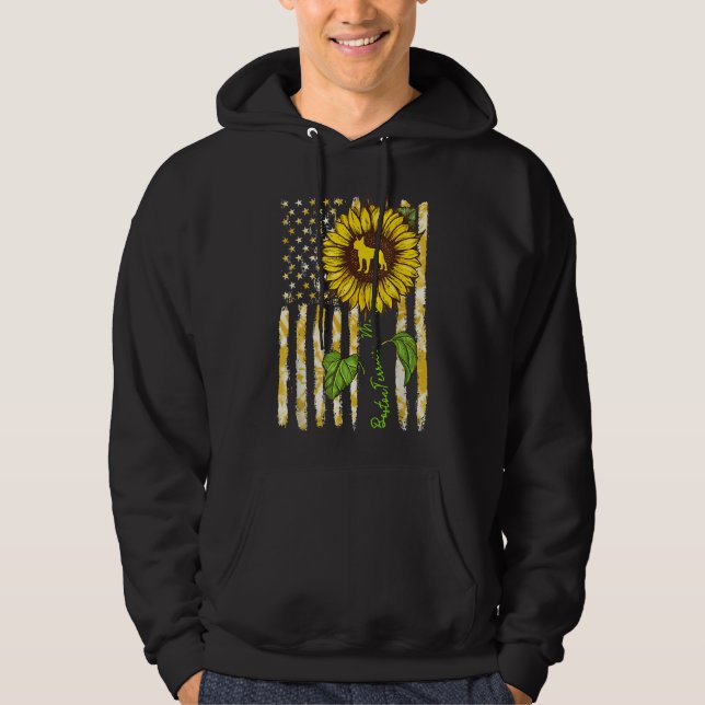 Boston Terrier Mama Sunflower American Flag Hund Hoodie (Vorderseite)