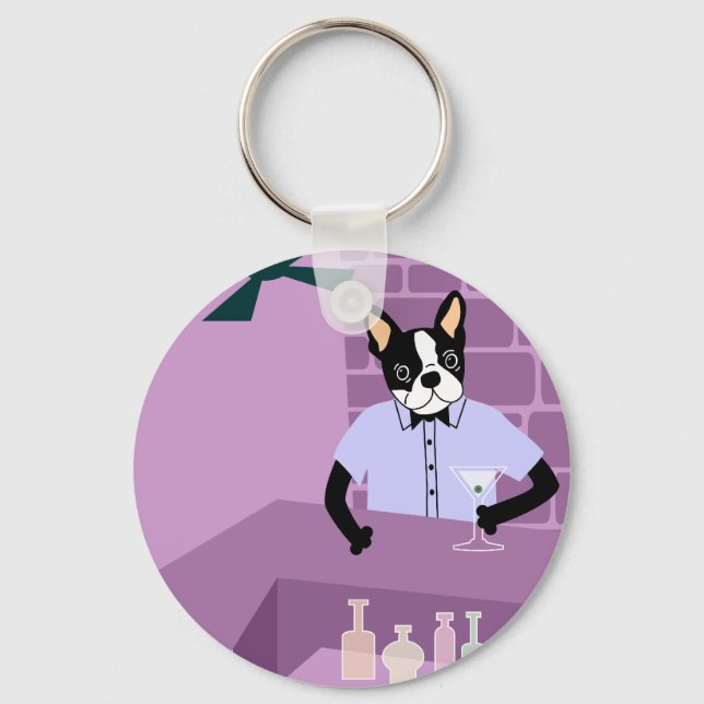 Boston Terrier Martini Bar Schlüsselanhänger (Vorderseite)