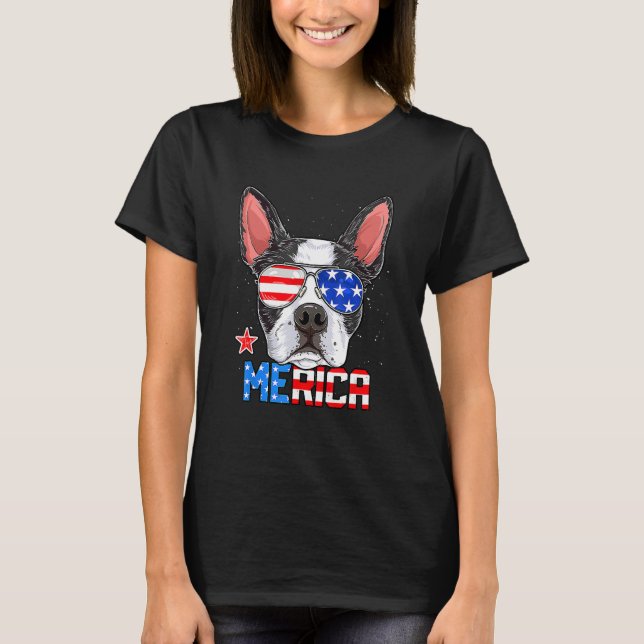 Boston Terrier Merica 4th of July  Men Boys Dog Pu T-Shirt (Vorderseite)