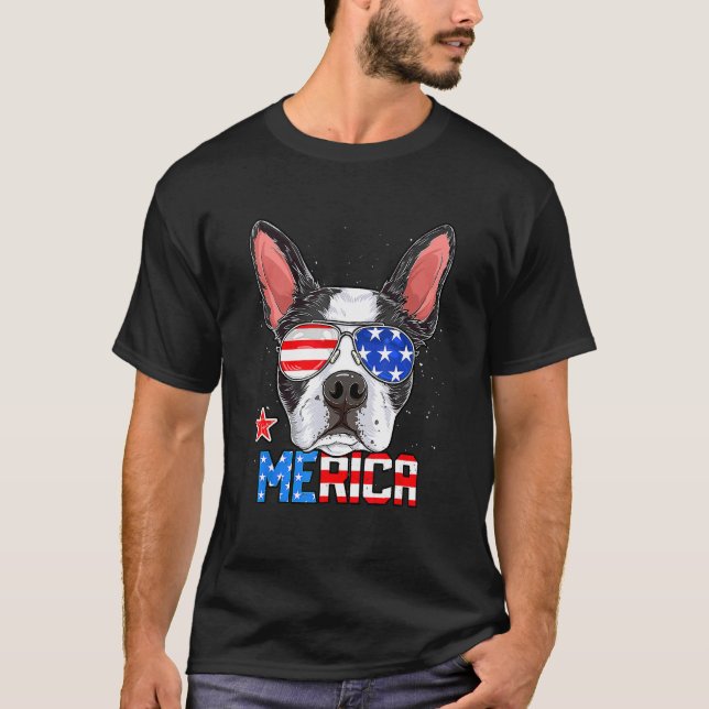Boston Terrier Merica 4th of July  Men Boys Dog Pu T-Shirt (Vorderseite)