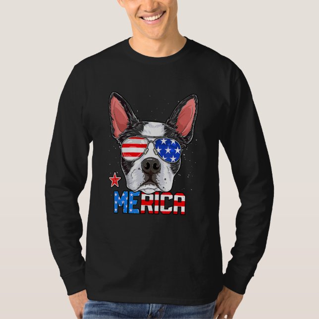 Boston Terrier Merica 4th of July  Men Boys Dog Pu T-Shirt (Vorderseite)