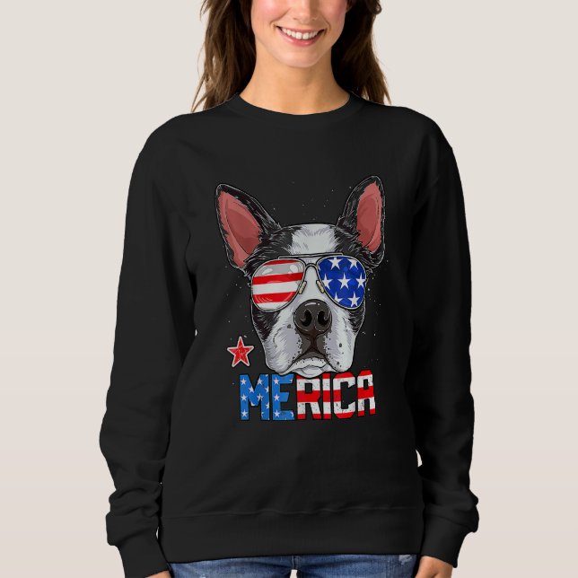 Boston Terrier Merica 4th Of July Men Boys Dog Pup Sweatshirt (Vorderseite)