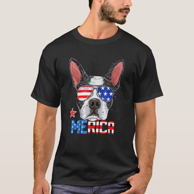 Boston Terrier Merica 4th Of July Men Boys Dog Pup T-Shirt (Vorderseite)