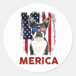 Boston Terrier Merica Patriotic American Flag 4. Runder Aufkleber