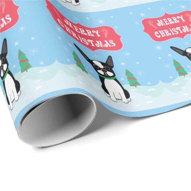 Boston Terrier Merry Christmas Geschenkpapier (Rolleneckpunkt)